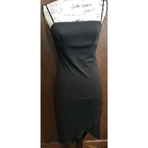 Vintage City Triangles Asymmetric Slip Dress Size Medium Black Y2K 90s Cami LBD